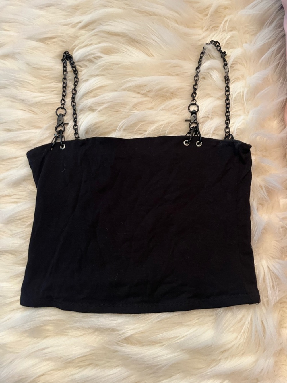 Emma & Sam Black Chain-Strap Crop Tube Top